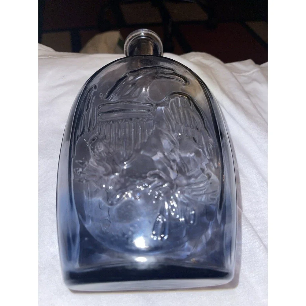 Vintage Woman And Eagle Historical Flask Smokey Gray Hue Color No Chips